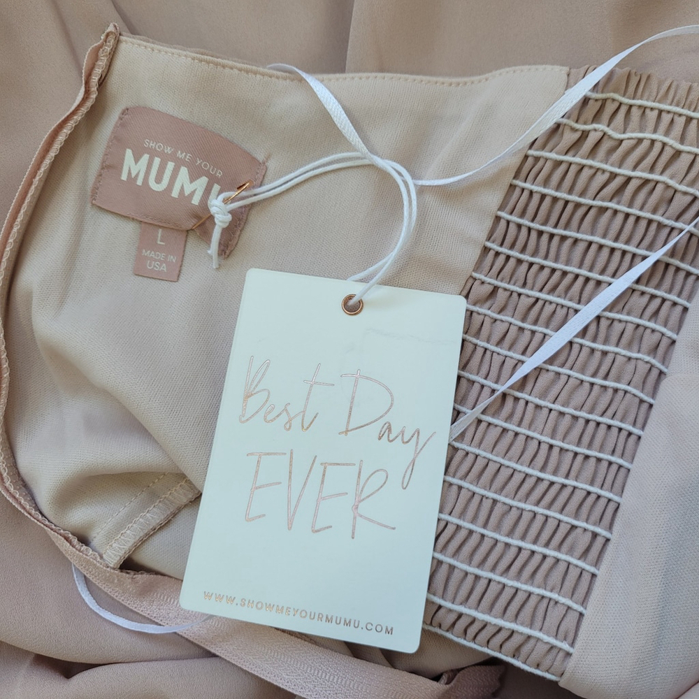 New Show Me Your Mumu Shannon One Shoulder Dress Dusty Blush Crisp Women's Large - Picture 8 of 12
